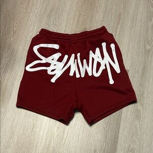 Sumwon Men's Drop Crotch Graphic Graffiti Red Shorts sz Medium